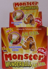 Monster Wunderball am Stiel Cola Lutscher Kaugummi