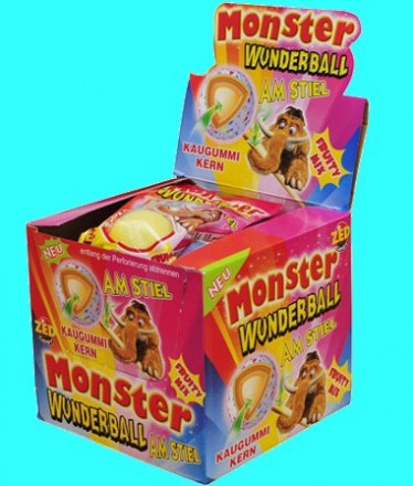 Monster Wunderball am Stiel Fruty Mix Lutscher Kaugummi